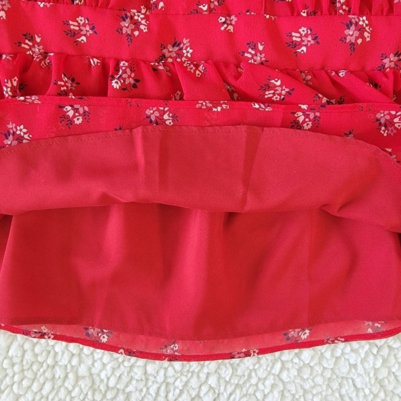 Madewell Georgette Retro Fem Red Floral Blouse Button Accent Ruffle Size XS - Picture 6 of 11